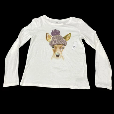 Gap Kids Girls White Graphic Long Sleeve T-shirt Sz XXL (14/16)  NEW - Image 1 of 4