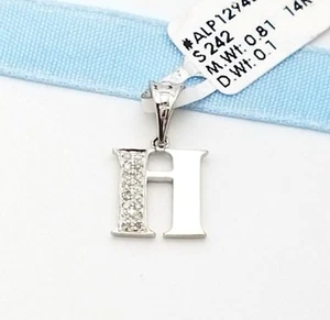 New 14k White Gold Letter 'H' Initial Alphabet .10ct Diamond Small Charm Pendant - Picture 1 of 8