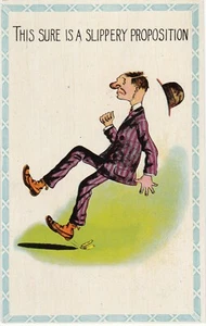 Postcard This sure is slippery proposition Man Slips on Banana Peel Unposted - Picture 1 of 2