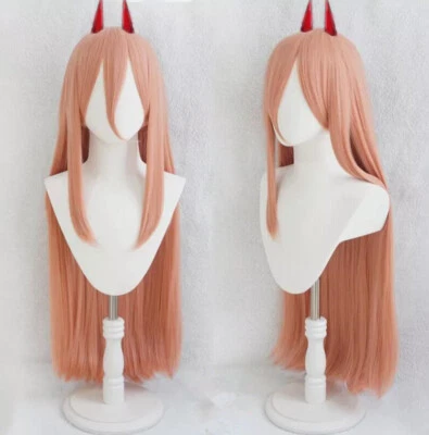 Power Anime Chainsaw Man Orange Long Straight Wigs Party Hair Gift Cosplay - Image 1 of 4