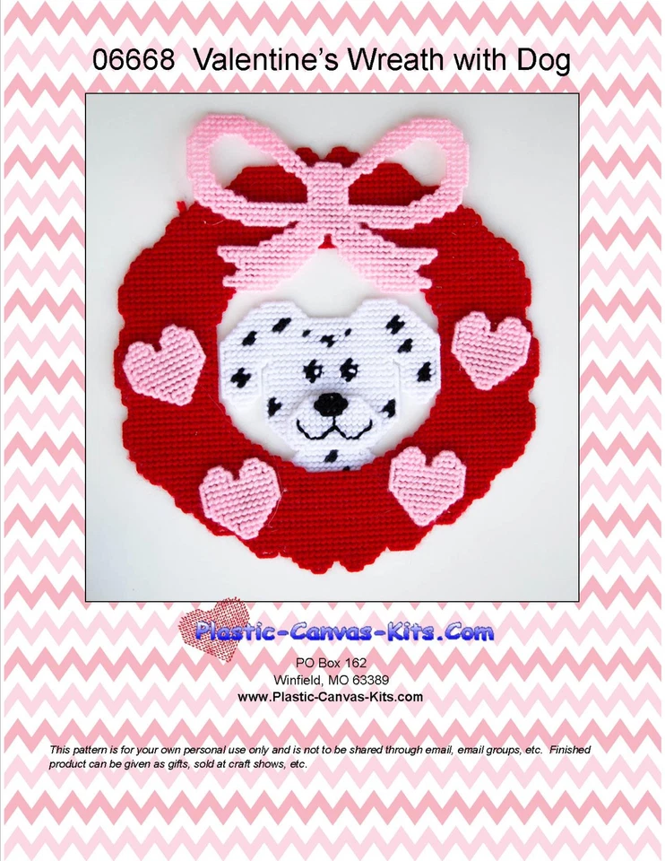 Valentine's Day Wreath with Dog/Hearts-Plastic Canvas Pattern or Kit - Image 1 of 1