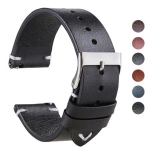 18/20/22mm Watch Strap Oil Wax Leather Cowhide Watch Bracelet Watchband Accessor - Picture 1 of 18