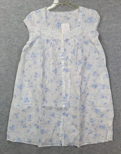 Eileen West Robe Lightweight White/Blue Floral Cotton Lace Trim Womens M NWT - Picture 1 of 13