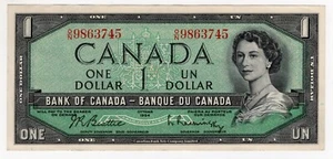 1954 BANK OF CANADA ONE 1 DOLLAR BANK NOTE ON 9863745 NICE BILL - Picture 1 of 2