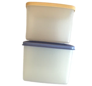 2 Contenedores Cuadrados Tupperware De Colección Transparente Azul Beige Tapa 5"x4.5" HECHO EN EE. UU. - Imagen 1 de 12