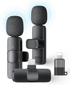 2 Pack Wireless Lavalier Microphone for iPhone iPad and Android Phone, Lapel Mic - Picture 1 of 4