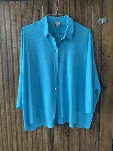 Chico’s 3 Turquoise Button Up Shirt Long Dolman Sleeve Silk Like XL - Picture 1 of 12