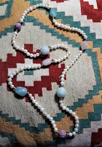 MIRIAML CULTURED PEARL CARVED MULTI PASTEL GEMSTONE OPAL ROSE GOLD NECKLACE - Picture 1 of 6