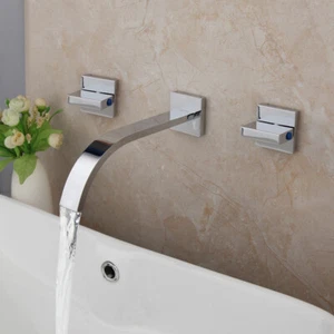 3PCS Chrome Bathroom Faucet Waterfall Spout Brass Mixer Double Handles Basin Tap - Picture 1 of 12