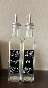 Olive Oil & Vinegar Dispenser Bottle 2 Pcs Glass blk wh 9" tall New / Glass - Picture 1 of 3