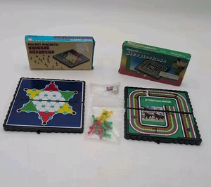 Pocket Magnetic Travel Chinese Checkers & Steeplecase Games Camping Airplane - Picture 1 of 5
