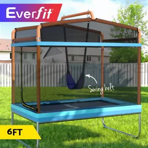 Everfit Trampoline 6FT Kids 2-in-1 Swing Belt Safety Net Gift Rectangle Orange - Picture 1 of 10