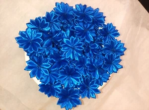 60 unpearled mini satin fabric flower blue DIY sewing applique wedding accessory - Picture 1 of 11