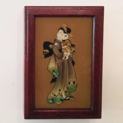 ~ Reverse Glass Hand Painted Wood Box - Geisha & Child  - Image 1 of 2