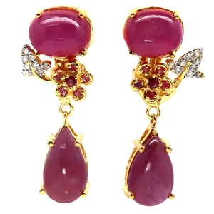 925 Sterling Silver Red Ruby, Pink Sapphire & White Zircon Two Tone Earrings - Picture 1 of 4