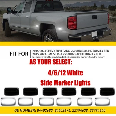 Fit GMC Sierra 2500HD/3500HD Dually Bed 15-23 White LED Side Marker Lights US 4X — 第 1/4 张图片
