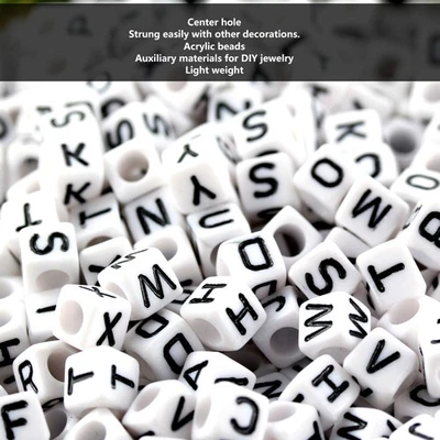 500PCs Acrylic Beads Square DIY Hand Made Beaded Accessories English Alphab Fit - Image 1 of 4