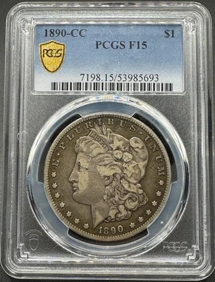1890-CC MORGAN SILVER DOLLAR PCGS F15 11XFA25 - Image 1 of 4