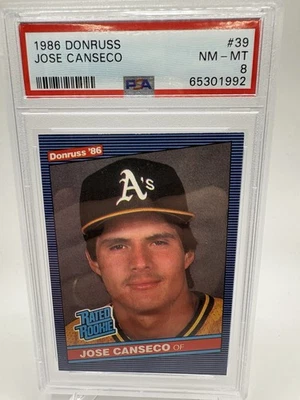 1986 DONRUSS #39 JOSE CANSECO ROOKIE RC PSA 8 - Image 1 of 3