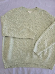 H&M Sweater Light Green Textured Swiss Dot Long Sleeve Pullover Relaxed Fit L - Picture 1 of 18