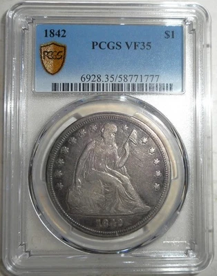 1842 Seated Liberty Dollar, PCGS VF35, Nice Early Dollar, SHIPS FREE - Image 1 of 2