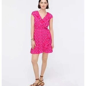 J Crew V-Neck Ruffle Dress in Floral Print Pink Women's 6 NWT - Picture 1 of 10