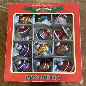 Set 12 Shiny Brite Christopher Radko Striped MultiColor Christmas Ornaments 2011 - Picture 1 of 20