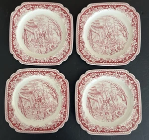 4 platos cuadrados de ensalada Homer Laughlin Currier & Ives Landing of the Pilgrims de colección - Imagen 1 de 7