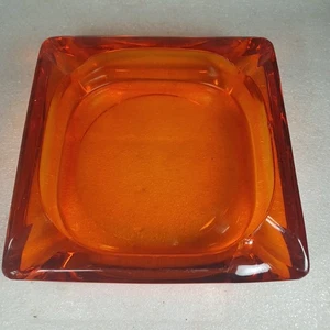 Vintage Bright Orange Amber Glass Square Ashtray 6" x 6" Heavy SEE NOTES - Picture 1 of 8