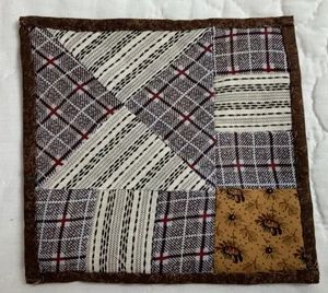 Vintage Patchwork Quilt Table Topper, Mini, Triangles, Brown Prints - Picture 1 of 7