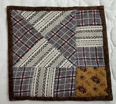 Vintage Patchwork Quilt Table Topper, Mini, Triangles, Brown Prints - Image 1 of 4