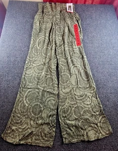 Three Dots Women’s Boho Flowy Wide Leg Gauze Green medium Pants NWT - Picture 1 of 8