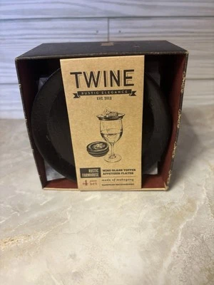 Set Of 4 TWINE 4” Wine Glass Topper Appetizer Plates Mahogany Wood - Image 1 of 4