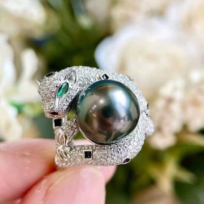 Impresionante Anillo Perla Verde Negro Redondo Tahitiano 10-11mm 925s Regalo de Lujo Foto 1 de 4