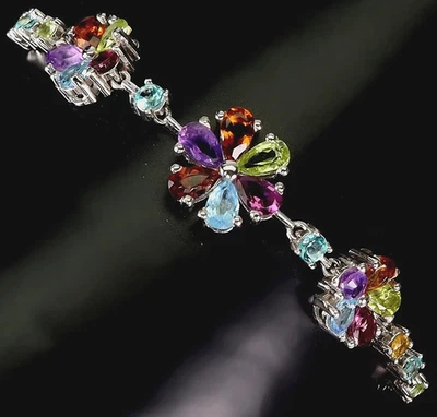 NATURAL GARNET PERIDOT AMETHYST TOPAZ CITRINE BRACELET .925 STERLING SILVER SZ 7 - Image 1 of 3