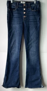 A&F Abercrombie Juniors High rise Flare Jeans Dark Wash Sz 15 16 Side Slit - Picture 1 of 10