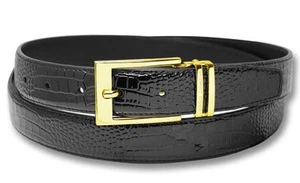 Biagio Kroko-Prägung SCHWARZ Herren Bonded Leder Gürtel goldfarbene Schnalle Gr. 40 - Bild 1 von 2