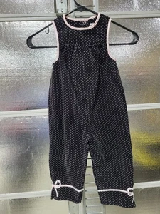 Gymboree Girls 2T Romper  Black Polka Dot - Pink Ribbons - Jumper -Corduroy - Picture 1 of 7