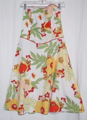 Byer Too Juniors Size 9 Strapless White Green Knee Length Floral Sundress Dress  - Image 1 of 4