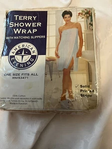 AMERICAN EVENING--SIZE ONE SIZE LIGHT PINK TERRY SHOWER WRAP/MATCHING SLIPPERS - Picture 1 of 2