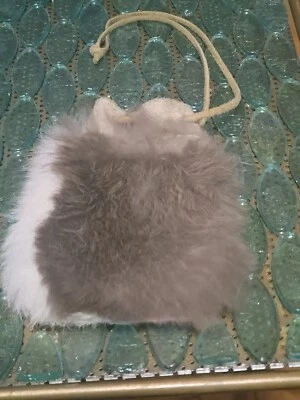 Genuine Rabbit Fur Pouch, handmade leather drawstring bag - Image 1 of 4