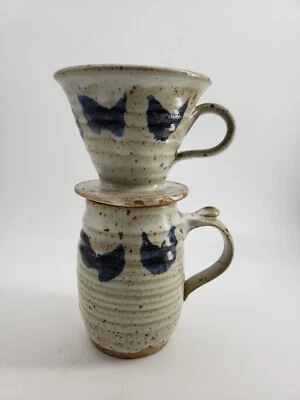 Stoneware Speckled Pottery Pour Over Coffee Mug Set 12 oz Hand Made - Image 1 of 4