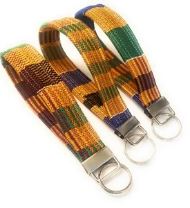 African Kente Cloth Key Chain Wristlet, Multicolor, 5 x 1 Inch - Picture 1 of 7
