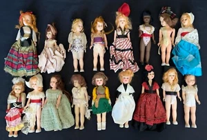 (17) BIG VINTAGE 1950s-1960s HARD PLASTIC SLEEPY DOLL MIXED LOT w/OUTFITS 6-8" - Picture 1 of 12