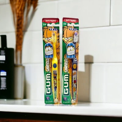 批量 2 件 全新 复古 Butler GUM Garfield 软牙刷 黄色和紫色 #218 — 第 1/4 张图片