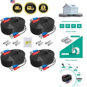 BNC CCTV Camera Power Cables 4 Pack 30M 100ft Weatherproof Security Video - Picture 1 of 11