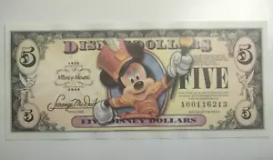 Disney Dollars 2008 Bandleader Topolino banconota da 5 dollari A00116213 non circolata - Foto 1 di 4