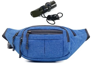Fanny Pack Denim Borsa da Viaggio Vita Blu Confezioni Torcia di Emergenza Uomo Inclusa - Foto 1 di 6