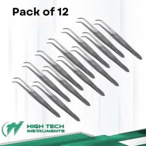 12 PCS STAINLESS STEEL FULL CURVED IRIS EYE DRESSING SERRATED FORCEPS 4" - Picture 1 of 4