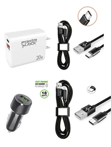 For Nokia C300 N155DL Car Charger + 20W Wall Charger + 2x USB A to Type C - Picture 1 of 9